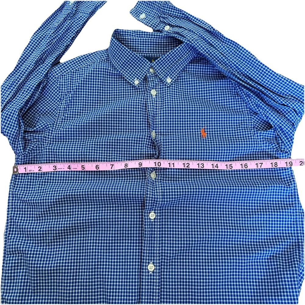 Ralph Lauren Blue Gingham Womens Small* Button Down Cotton Orange Pony Oxford - Picture 8 of 11